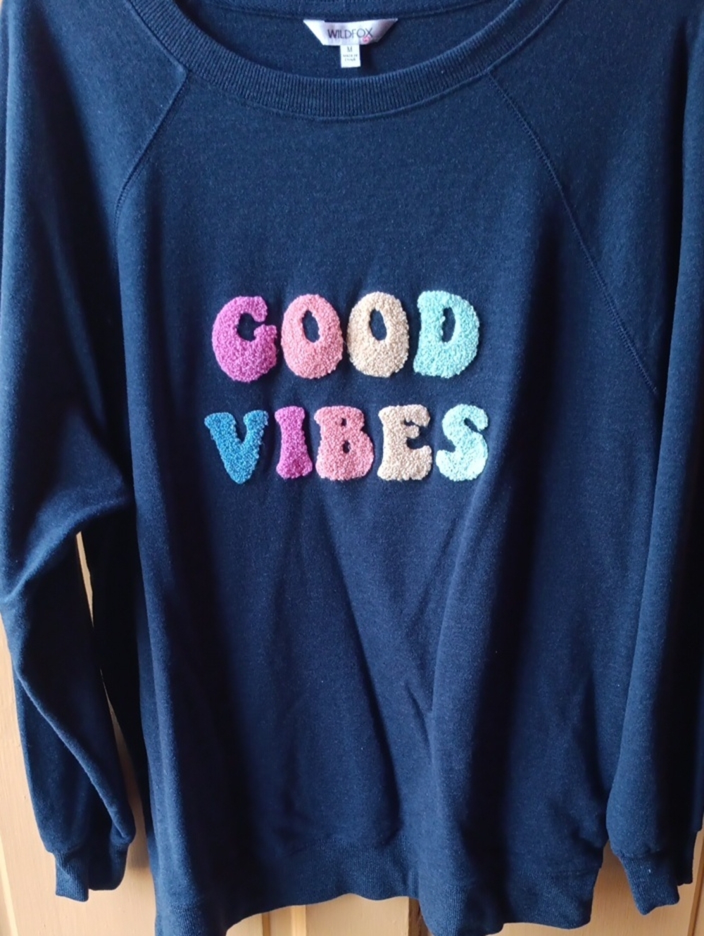 Wildfox Navy 'Good Vibes' Chenille Letter Pullover